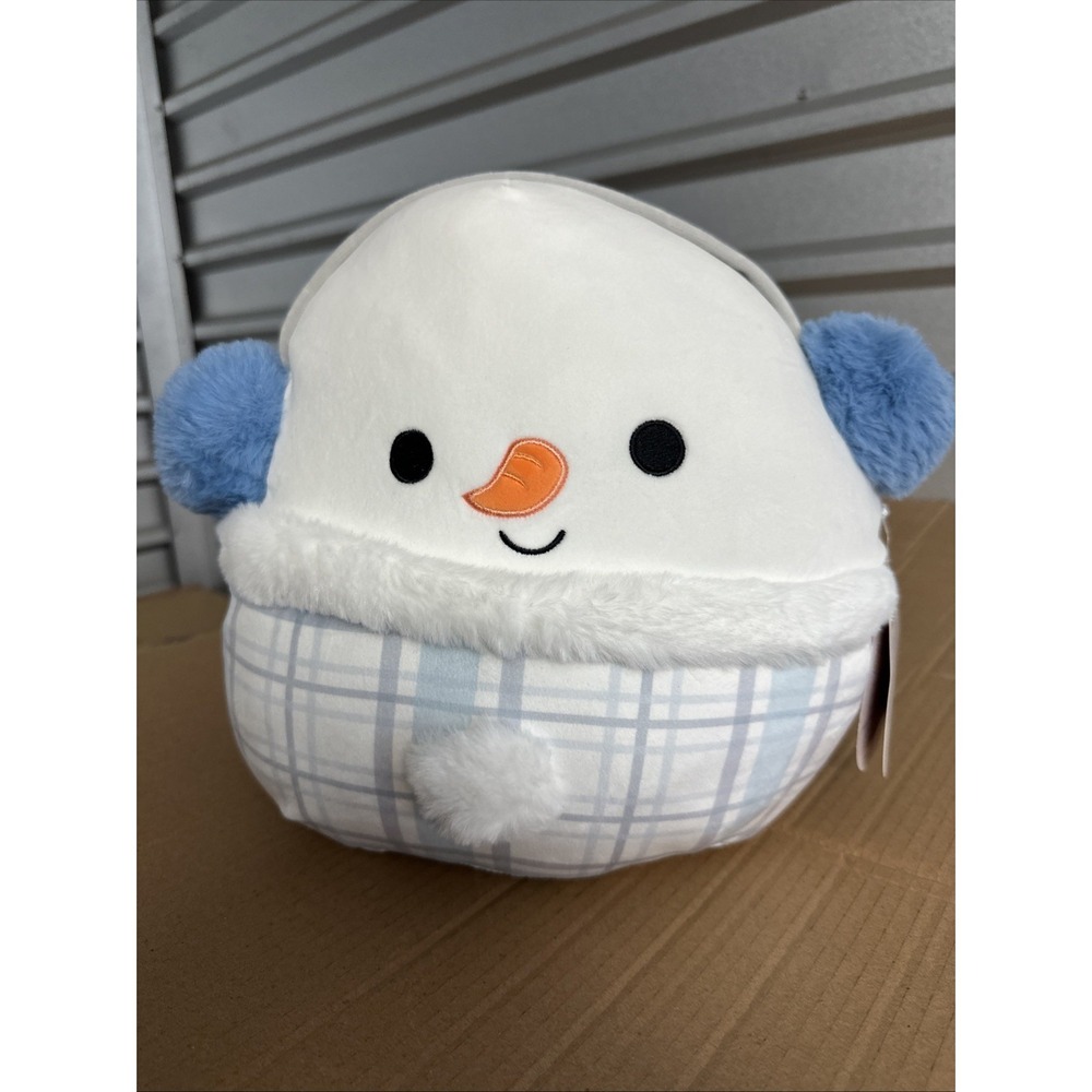 Squishmallows‎ Manny Snowman Christmas 12" Earmuffs NEW Holiday 2025 Blue Plaid